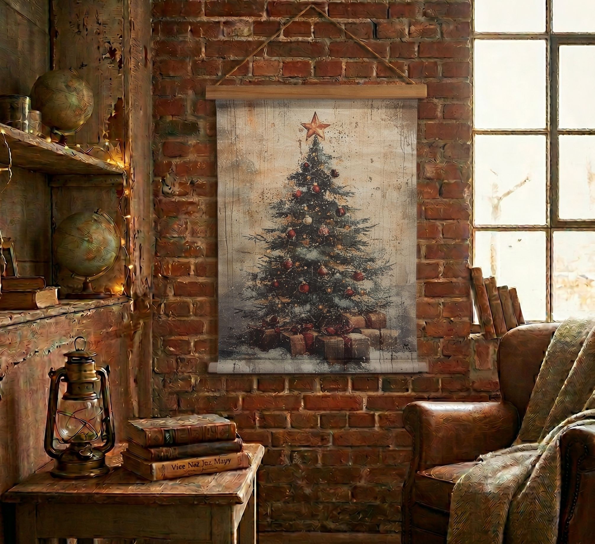 Vánoční vintage nástěnná mapa svánočním stromečkem - 55*3*75 cm Clayre & Eef Vánoční vintage nástěnná mapa svánočním stromečkem - 55*3*75 cm Clayre & Eef