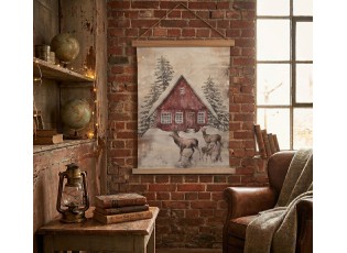 Vánoční vintage nástěnná mapa se zasněženou chaloopkou - 55*3*75 cm