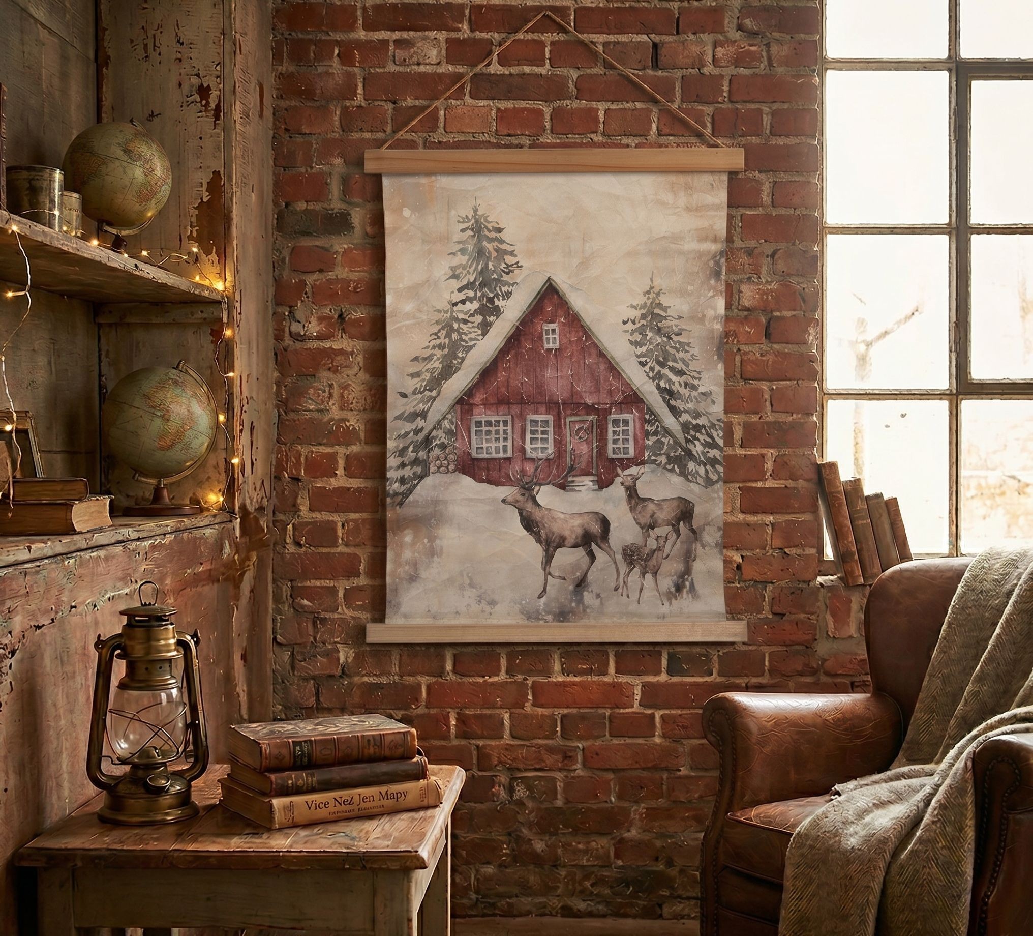 Vánoční vintage nástěnná mapa se zasněženou chaloopkou - 55*3*75 cm Clayre & Eef Vánoční vintage nástěnná mapa se zasněženou chaloopkou - 55*3*75 cm Clayre & Eef