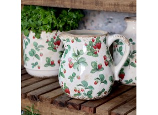 Krémový antik keramický džbán s jahůdkami Fraises - 16*15 cm