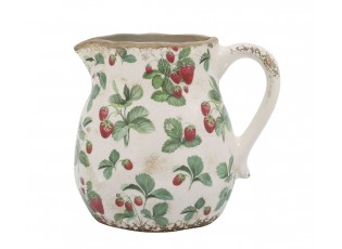 Krémový antik keramický džbán s jahůdkami Fraises - 16*15 cm