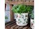 Krémový antik keramický obal na květináč s jahůdkami Fraises - Ø 13*13 cm Chic Antique