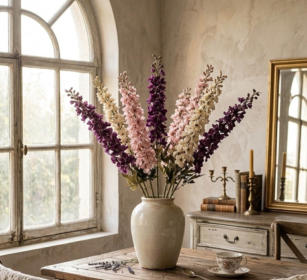 Dekorace umělá květina ostrožka Delphinium s bílým květem - 8*8*124 cm Clayre & Eef Dekorace umělá květina ostrožka Delphinium s bílým květem - 8*8*124 cm Clayre & Eef