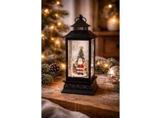 Černá vánoční lucerna sněžítko s LED osvětlením Santa - 10*10*28 cm / 3*AAA