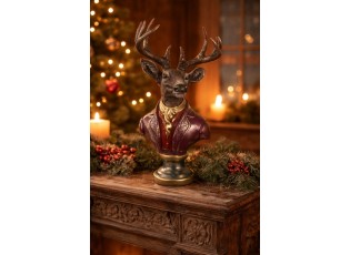 Červeno-hnědá vánoční dekorace busta jelen Deer - 30*22*57 cm