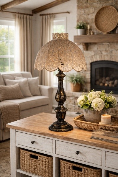 Šedo-černá antik kovová lampa Camille - Ø 41*75 cm E27/ 1*60W Clayre & Eef Šedo-černá antik kovová lampa Camille - Ø 41*75 cm E27/ 1*60W Clayre & Eef