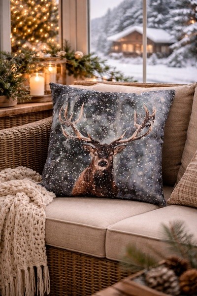 Šedý povlak na polštář s jelenem Deer - 45*45 cm Clayre & Eef Šedý povlak na polštář s jelenem Deer - 45*45 cm Clayre & Eef
