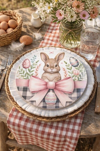 Dekorační plastový velikonoční talíř s králíčkem - Ø 33*1 cm Clayre & Eef Dekorační plastový velikonoční talíř s králíčkem - Ø 33*1 cm Clayre & Eef