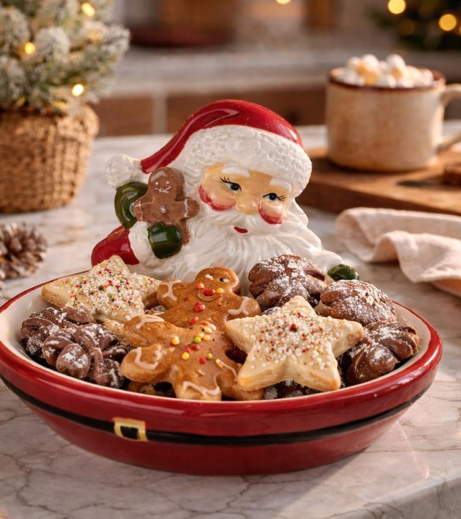 Dekorační keramická miska Santa Claus s perníčkem - 16*19*3 / 10 cm Clayre & Eef Dekorační keramická miska Santa Claus s perníčkem - 16*19*3 / 10 cm Clayre & Eef