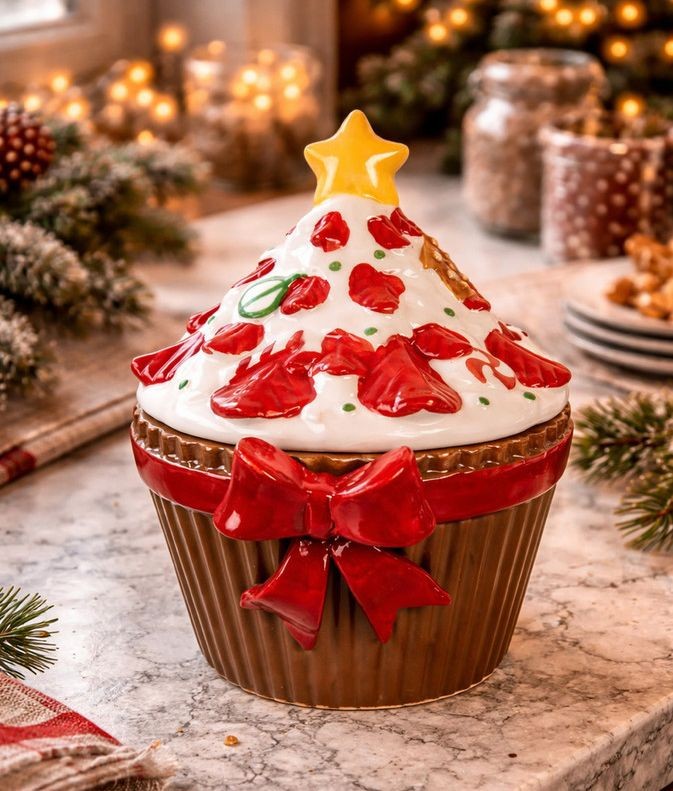 Hnědá keramická dóza s mašlí Cupcake - 18*16*20 cm Clayre & Eef Hnědá keramická dóza s mašlí Cupcake - 18*16*20 cm Clayre & Eef