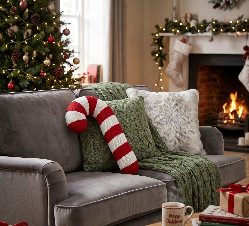 Dekorativní polštář ve tvaru cukrové hole Candy Cane - 20*5*50 cm Clayre & Eef Dekorativní polštář ve tvaru cukrové hole Candy Cane - 20*5*50 cm Clayre & Eef