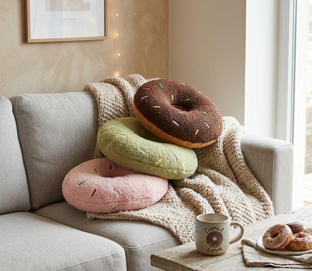 Růžový dekorativní polštář ve tvaru donutu s posypem - Ø 35*6 cm Clayre & Eef Růžový dekorativní polštář ve tvaru donutu s posypem - Ø 35*6 cm Clayre & Eef
