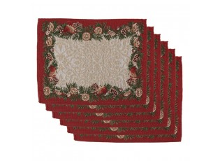 6ks béžovo-červené látkové prostírání s vánoční girlandou - 33*45 cm