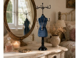 Modro-černý stojan na šperky ve tvaru figuríny - 12*12*39 cm