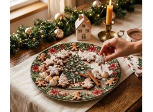 Vánoční servírovací talíř Perníčci a vánoční stromek - Ø 33*1 cm