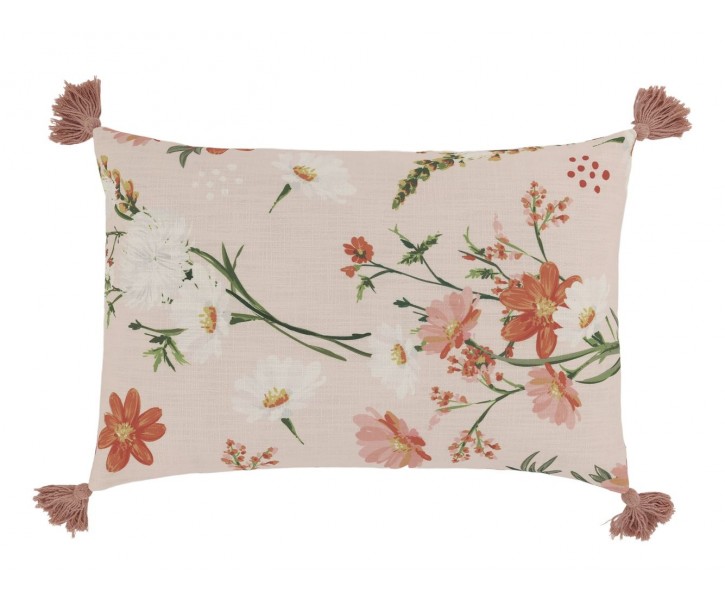 Růřový povlak na polštář se střapci a květy Aix Wild Flowers - 60*40 cm Chic Antique