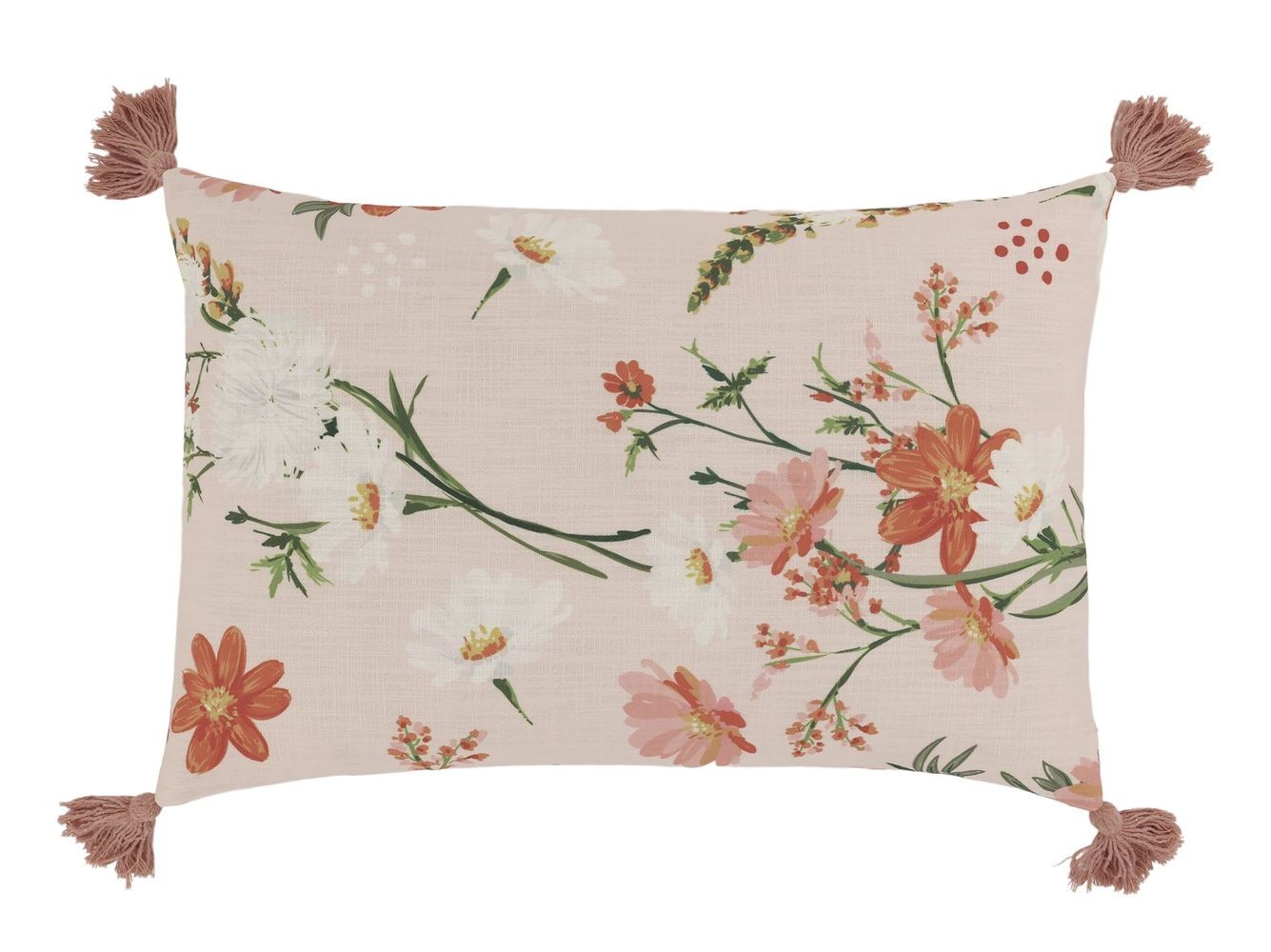 Růřový povlak na polštář se střapci a květy Aix Wild Flowers - 60*40 cm