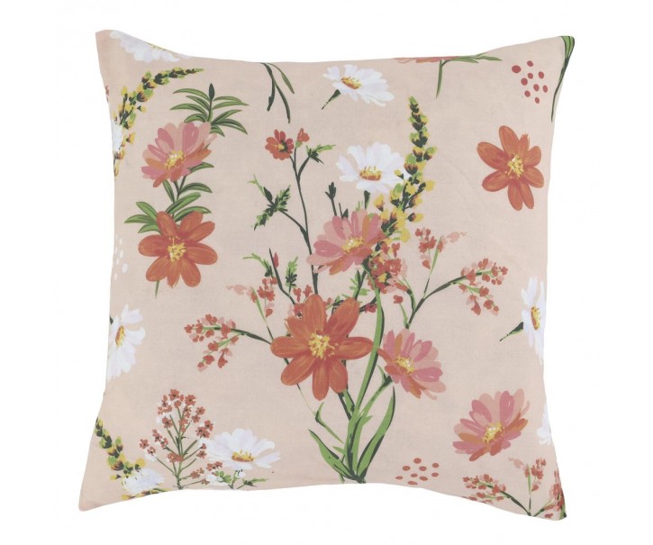 Růžový povlak na polštář se střapci a květy Aix Wild Flowers - 50*50 cm Chic Antique
