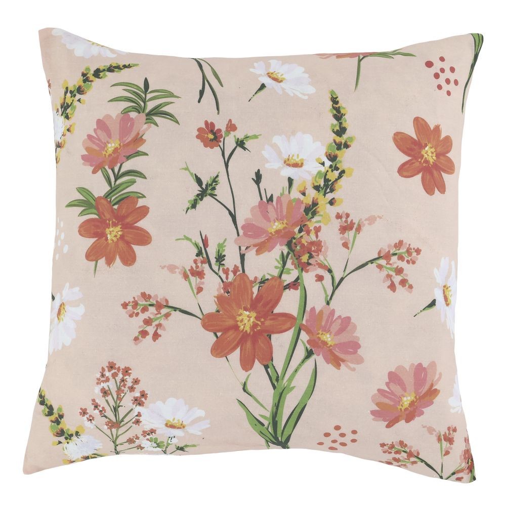 Růžový povlak na polštář se střapci a květy Aix Wild Flowers - 50*50 cm