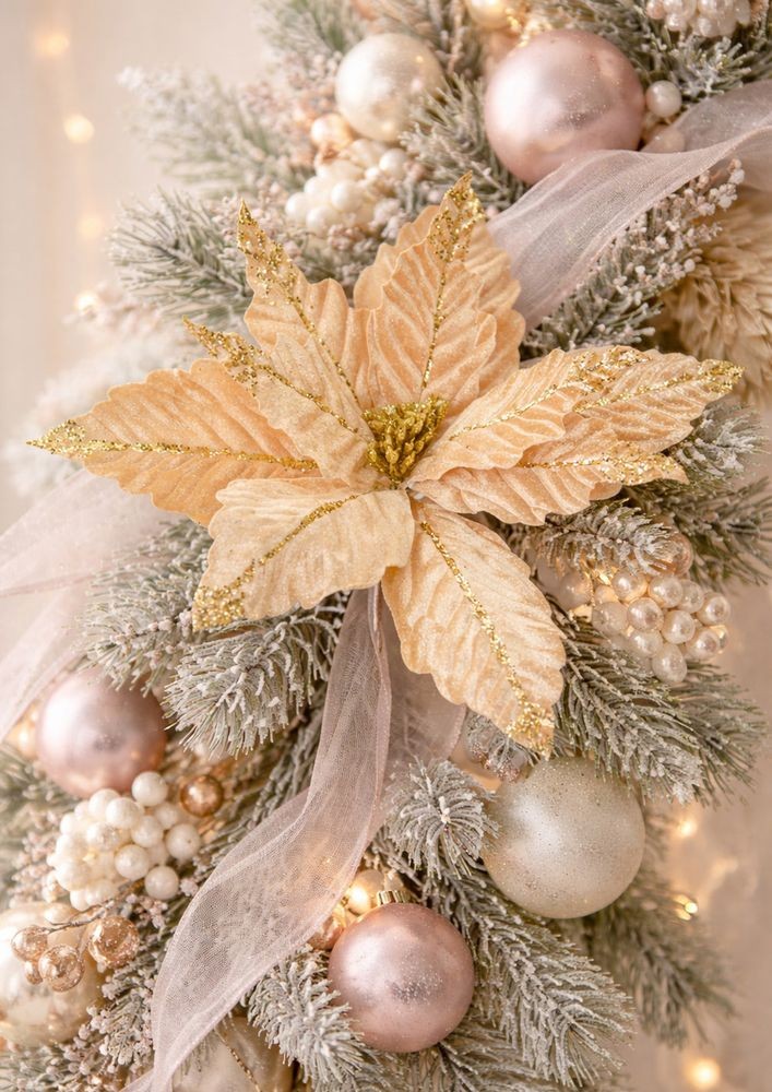 Béžovo-zlatá květina béžová vánoční hvězda Poinsettia - Ø 36*36 cm Clayre & Eef Béžovo-zlatá květina béžová vánoční hvězda Poinsettia - Ø 36*36 cm Clayre & Eef