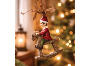 Závěsná dekorace Elf na houpacím koníkovi - 7*3*9 cm