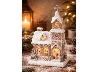 Vánoční perníková dekorace kostel Gingerbread House Led - 14*12*23 cm