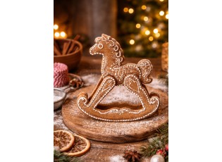 Hnědá perníková dekorace houpací koník se třpytkami - 14*4*15 cm