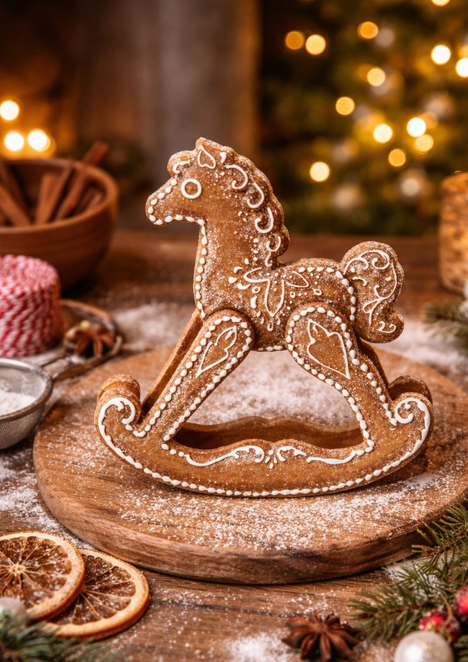 Hnědá perníková dekorace houpací koník se třpytkami - 14*4*15 cm Clayre & Eef Hnědá perníková dekorace houpací koník se třpytkami - 14*4*15 cm Clayre & Eef