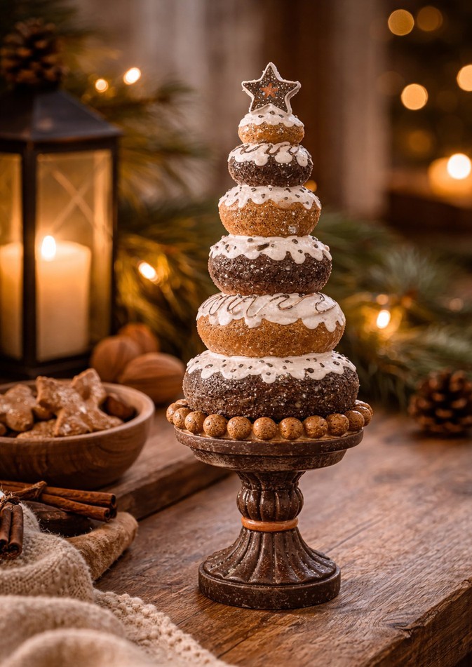 Hnědá vánoční dekorace donuty na podstavci - Ø 11*33 cm Clayre & Eef Hnědá vánoční dekorace donuty na podstavci - Ø 11*33 cm Clayre & Eef