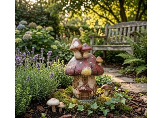 Béžová antik dekorace figurka domek houba muchomůrka - 30*27*50 cm