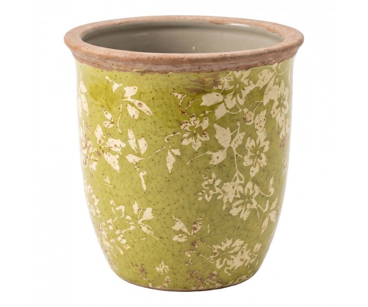 Zelený keramický obal na květináč Rustic Wild Herb S - Ø 13*13 cm Clayre & Eef