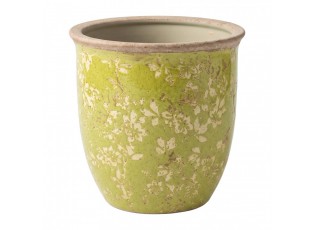 Zelený keramický obal na květináč Rustic Wild Herb M - Ø 15*15 cm
