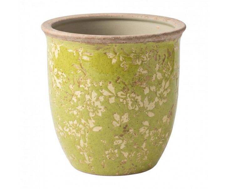 Zelený keramický obal na květináč Rustic Wild Herb M - Ø 15*15 cm Clayre & Eef