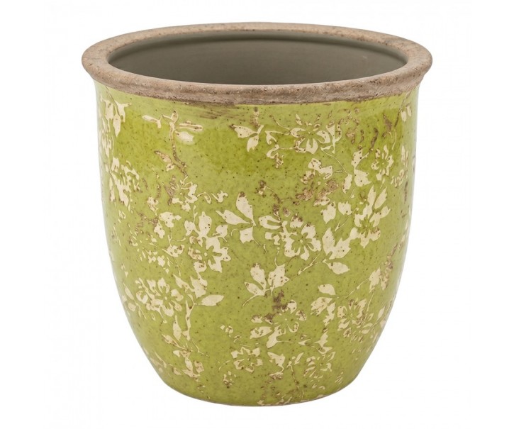 Zelený keramický obal na květináč Rustic Wild Herb L - Ø 17*17 cm Clayre & Eef