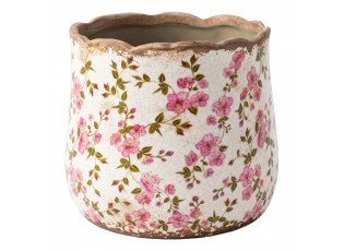 Keramický obal na květináč s růžovými květy Vintage Bloom S - Ø 11*10 cm