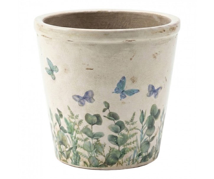 Dekorativní obal na květináč Butterflies Home XL - Ø 21*20 cm Clayre & Eef