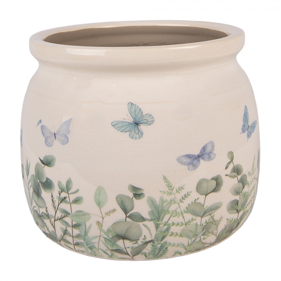 Dekorativní obal na květináč Butterflies Home M - Ø 16*13 cm Clayre & Eef Dekorativní obal na květináč Butterflies Home M - Ø 16*13 cm Clayre & Eef