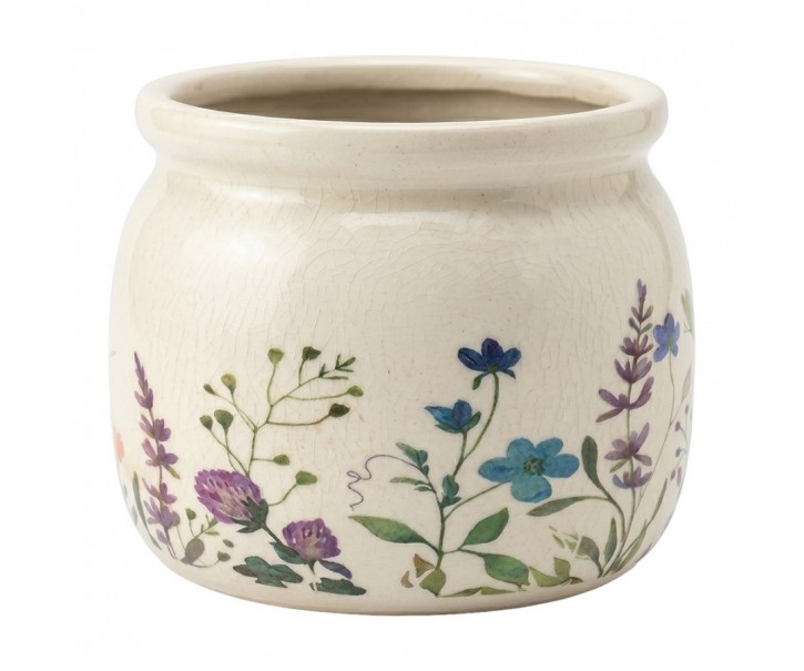 Keramický obal na květináč s lučními květy Rustic Flora S - Ø 12*10 cm Clayre & Eef