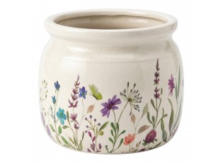 Keramický obal na květináč s lučními květy Rustic Flora M - Ø 16*13 cm