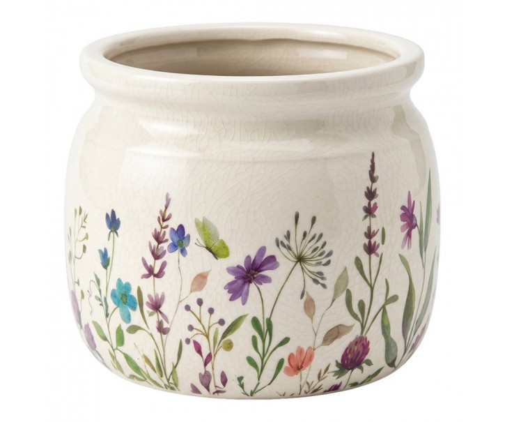 Keramický obal na květináč s lučními květy Rustic Flora M - Ø 16*13 cm Clayre & Eef
