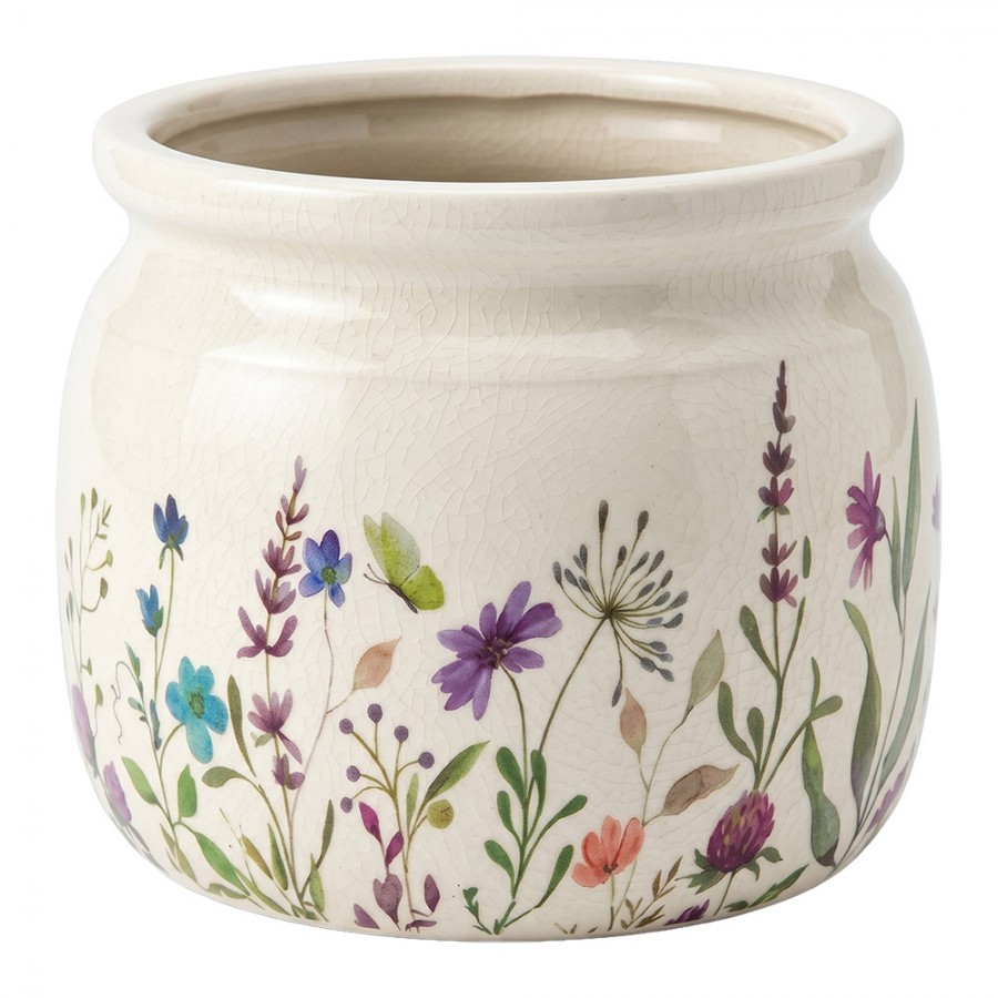 Keramický obal na květináč s lučními květy Rustic Flora - Ø 20*15 cm