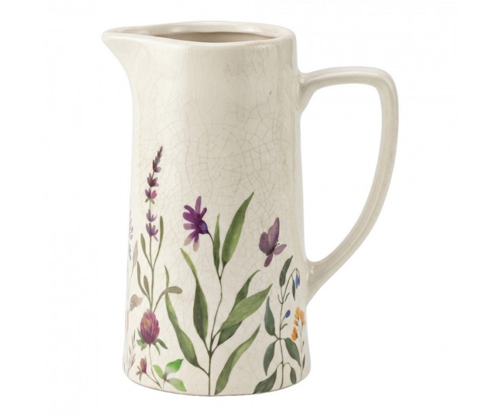 Dekorativní keramický džbán s lučními květy Rustic Flora - 21*14*26 cm Clayre & Eef