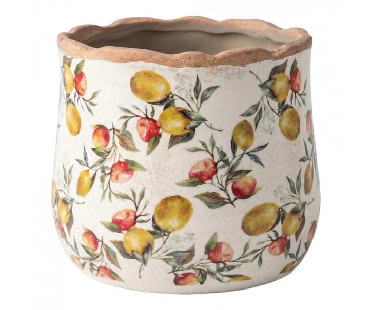Keramický obal na květináč s citróny Lemon Grove L - Ø 18*16 cm Clayre & Eef