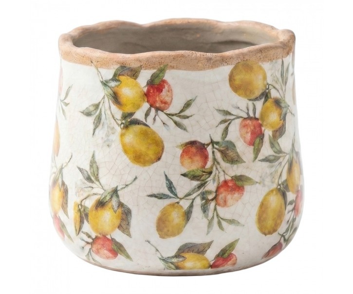 Keramický obal na květináč s citróny Lemon Grove S - Ø 11*10 cm Clayre & Eef