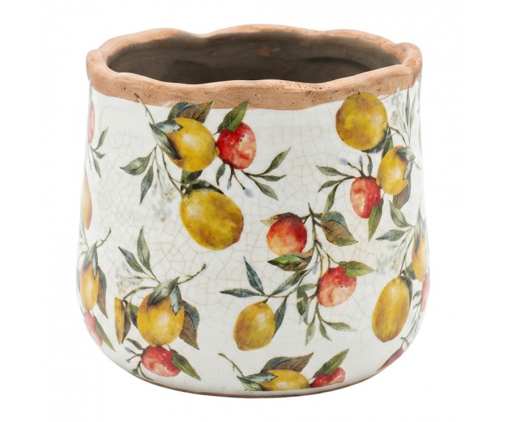 Dekorativní keramický obal na květináč s citróny Lemon Grove M - Ø 14*12 cm Clayre & Eef