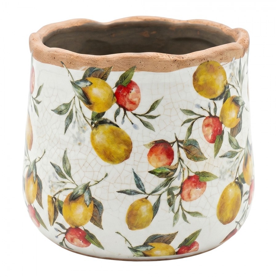 Dekorativní keramický obal na květináč s citróny Lemon Grove M - Ø 14*12 cm