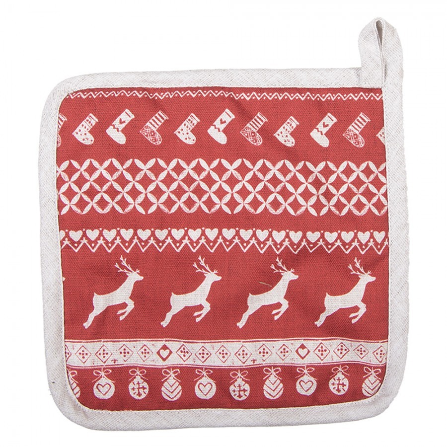 Červená bavlněná chňapka podložka s jeleny Nordic Christmas New - 20*20 cm