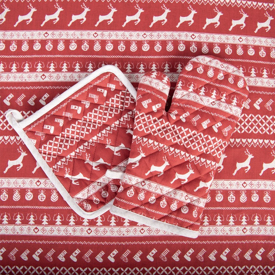 Červená bavlněná chňapka podložka s jeleny Nordic Christmas New - 20*20 cm Clayre & Eef Červená bavlněná chňapka podložka s jeleny Nordic Christmas New - 20*20 cm Clayre & Eef