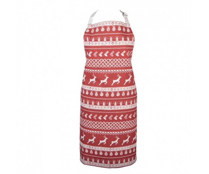 Červená bavlněná zástěra s jeleny Nordic Christmas New - 70*85 cm Clayre & Eef