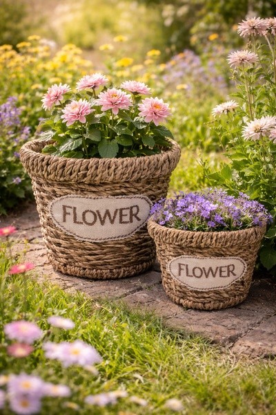 2ks pletený košík z mořské trávy Flower - Ø 16*13 / Ø 13*11 cm Clayre & Eef 2ks pletený košík z mořské trávy Flower - Ø 16*13 / Ø 13*11 cm Clayre & Eef
